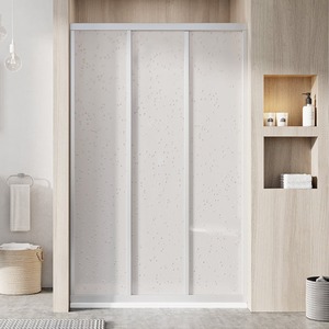 Sprchové dveře bez vaničky s profilem v bílé barvě a výplní z neprůhledného plastu s dekorem pearl. Posuvný systém otevírání. Levá i pravá orientace.