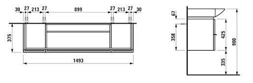 Koupelnová skříňka pod umyvadlo Laufen Case 149,3x37,5x46,2 cm bílá lesk H4013530754751