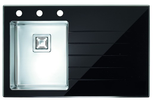 Jednodřez s odkapávačem černý s montáží na pracovní desku o rozměru 86x54 cm a hloubkou 20 cm. Vhodný pro montáž do skříňky o šířce 40 cm.