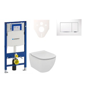 Cenově zvýhodněný závěsný WC set Geberit do lehkých stěn / předstěnová montáž+ WC Ideal Standard Tesi 111.300.00.5NE5