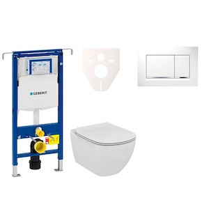 Cenově zvýhodněný závěsný WC set Geberit do lehkých stěn / předstěnová montáž+ WC Ideal Standard Tesi 111.355.00.5NE5