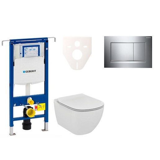 Cenově zvýhodněný závěsný WC set Geberit do lehkých stěn / předstěnová montáž+ WC Ideal Standard Tesi 111.355.00.5NE6