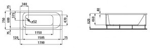 Obdélníková vana Laufen Solution 170x75 cm akrylát levá i pravá H2235010000001