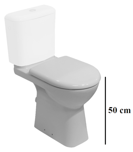 WC mísa kombi s hlubokým splachováním a zadním odpadem. Zvýšená výška 50 cm. WC nádrž a WC sedátko není součástí výrobku.
