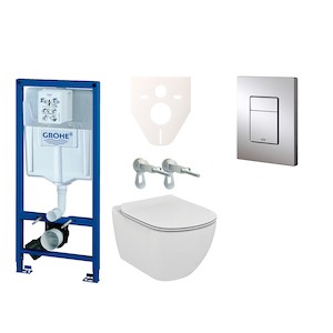 Cenově zvýhodněný závěsný WC set Grohe do lehkých stěn / předstěnová montáž+ WC Ideal Standard Tesi 38528SET-KE