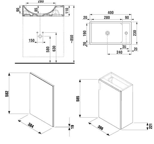 Koupelnová skříňka s umyvadlem Jika Petit 40x22,1x67,5 cm šedá H4535141753011