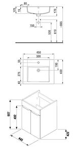 Koupelnová skříňka s umyvadlem Jika Cube 45x43x62,2 cm dub tmavý H4536211763021