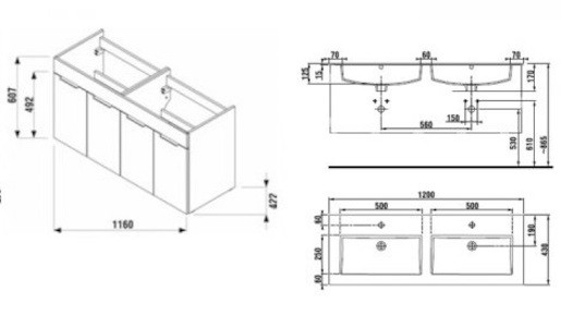 Koupelnová skříňka s umyvadlem Jika Cube 120x43x62,2 cm dub tmavý H4536611763021