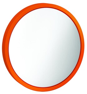 Zrcadlo o průměru 20 cm s oranžovým okrajem, který dodá dětské koupelně na atraktivnosti.