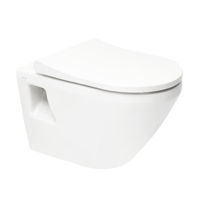 Závěsné WC s prkénkem softclose se zadním odpadem. Objem splachování 3/6 litru.