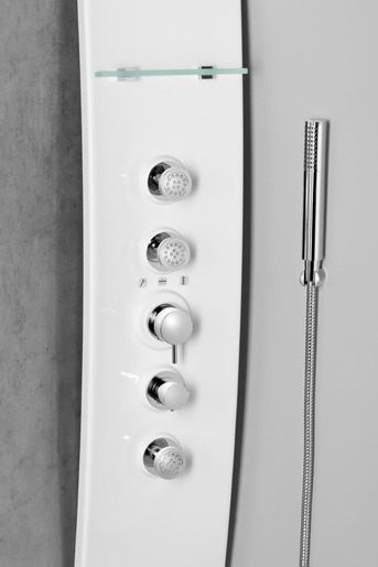 Sprchový panel Polysan Luk na stěnu i do rohu s pákovou termostatickou baterií bílá/chrom 80325