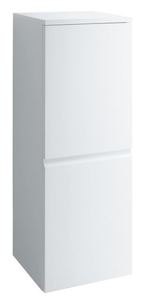 Závěsná koupelnová skříňka nízká v bílé barvě s lesklým povrchem o rozměru 35x33,5x100 cm. S pomalým zavíráním.