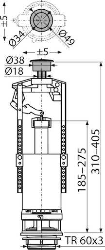 Vypouštěcí ventil Alcadrain pro wc nádržky STOP tlačítko chrom A2000