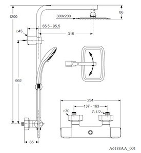 Sprchový systém Ideal Standard Idealrain s termostatickou baterií chrom A6188AA