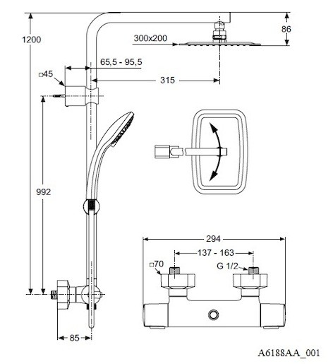 Sprchový systém Ideal Standard Idealrain s termostatickou baterií chrom A6188AA