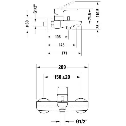 Vanová baterie Duravit bez sprchového setu 150 mm chrom B15230000010