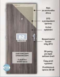 Bezpečnostní vchodové RC2 dveře Naturel Technické pravé 80 cm dub pískový B2DP80P