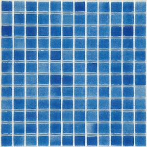 Mrazuvzdorné. Skleněná Mozaika v modré barvě o rozměru 31,6x31,6 cm a tloušťce 4 mm s lesklým povrchem. Základní prvek ve tvaru čtverce o rozměru 2,5x2,5 cm