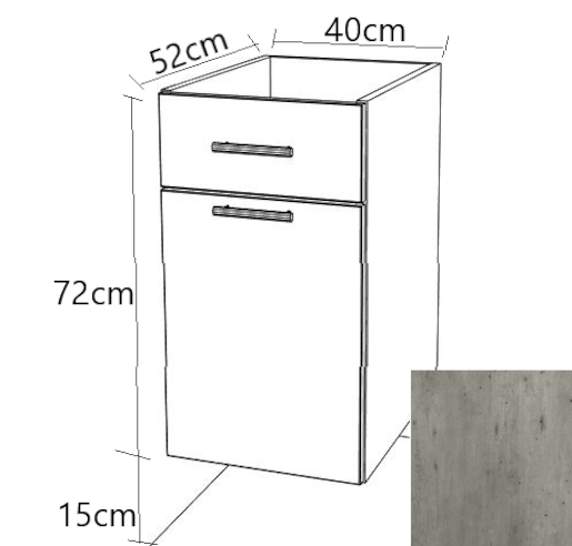Kuchyňská skříňka zásuvková spodní Naturel Gia 40x72 cm beton BZ14072BE