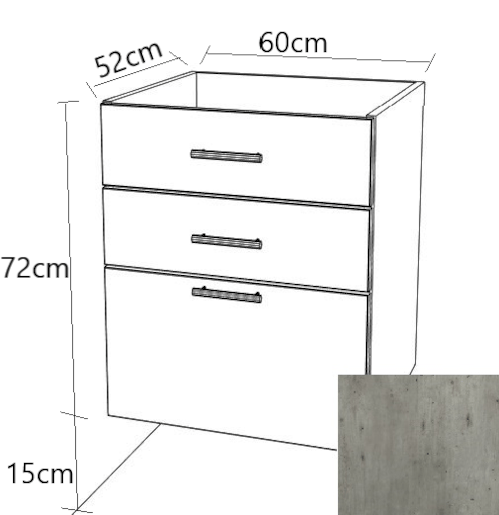 Kuchyňská skříňka zásuvková spodní Naturel Gia 60 cm beton BZ36072BE