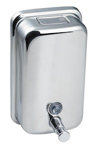 SIKO elegantní nástěnný dávkovač mýdla. Výška 180 mm, šířka 105 mm, jednodílný. Vyrobeno z kvalitní leštěné nerezové oceli. Praktický koupelnový doplněk.