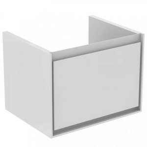Závěsná koupelnová skříňka pod umyvadlo v kombinaci bílá lesk/bílá mat o rozměru 53x40,9x40 cm s lakovaným povrchem.