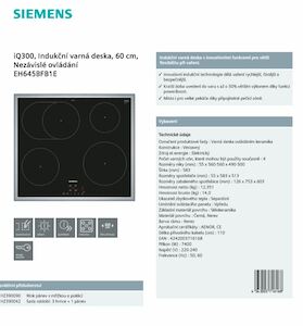 Indukční varná deska Siemens černá EH645BFB1E