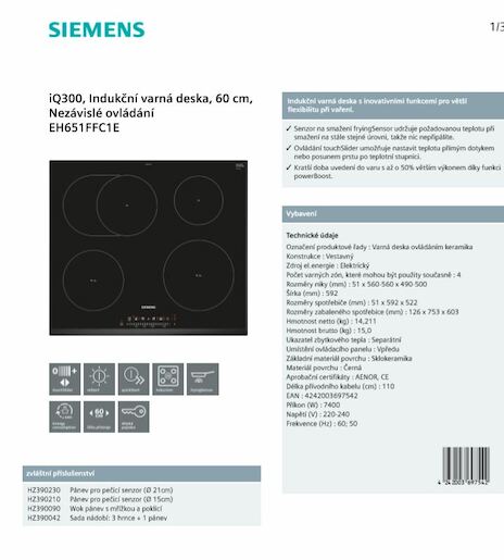 Indukční varná deska Siemens černá EH651FFC1E