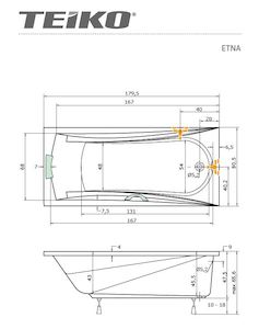 Obdélníková vana Teiko Etna 180x80 cm akrylát V112180N04T02001
