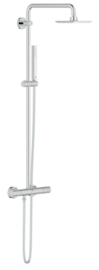 Sprchový systém s nástěnnou baterií s termostatickou baterií s průměrem 15 cm s výškou 113,2 cm. V hranatém designu.