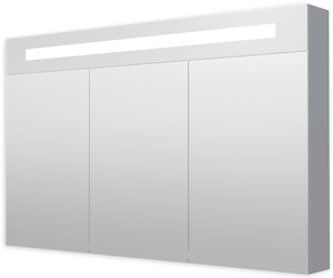 Zrcadlová skříňka s osvětlením s vypínačem o rozměru 120x75x14 cm. Barevná teplota osvětlení je 3 000 K (teplá bílá). S krytím IP44, je chráněno proti stříkající vodě.
