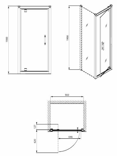 Sprchové dveře Kolo Geo 6 jednokřídlé 90 cm, chrom profil GDRP90205003