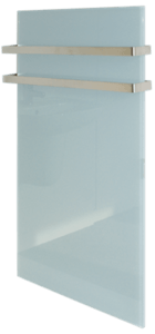 Skleněný Infra topný panel v bílé barvě o rozměru 110x60 cm. Panel lze namontovat na výšku i na šířku. Hmotnost panelu je 26 kg.