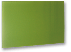 Skleněný Infra topný panel v zelené barvě o rozměru 60x110 cm. Panel lze namontovat na výšku i na šířku. Hmotnost panelu je 26 kg.