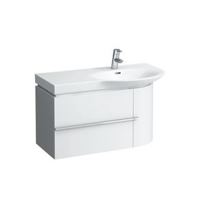Závěsná koupelnová skříňka pod umyvadlo v bílé barvě s lesklým povrchem o rozměru 84x45x37,5 cm.
