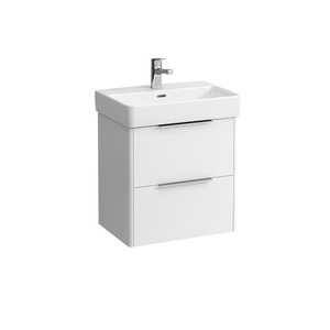 Závěsná koupelnová skříňka pod umyvadlo v bílé barvě s lesklým povrchem o rozměru 52x53x36 cm.