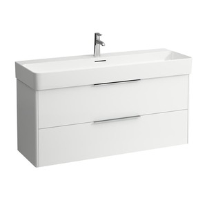 Závěsná koupelnová skříňka pod umyvadlo v bílé barvě s lesklým povrchem o rozměru 118x52,5x39 cm.
