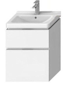 Závěsná koupelnová skříňka pod umyvadlo v bílé barvě o rozměru 64x471x68,3 cm.
