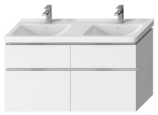 Závěsná koupelnová skříňka pod umyvadlo v bílé barvě o rozměru 128x46,7x68,3 cm.