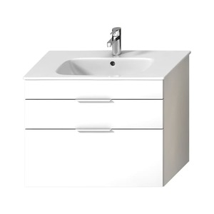 Závěsná koupelnová skříňka s keramickým umyvadlem v bílé barvě o rozměru 80x60,7x43 cm.