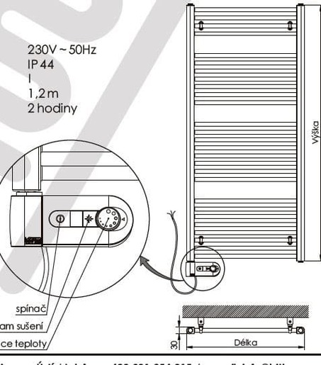 Elektrický radiátor Elvl s regul. ERK pravý bílý KDER6001850