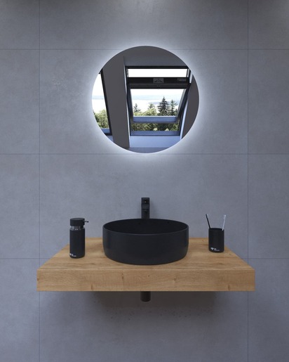 Koupelnová sestava Hansgrohe s deskou pod umyvadlo Dolce 80x8x50 cm dub halifax KSETDO10