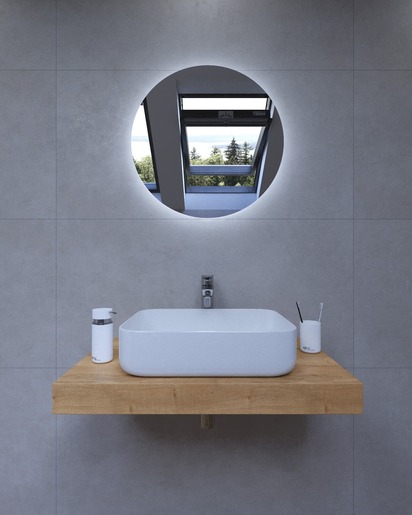 Koupelnová sestava Hansgrohe s deskou pod umyvadlo Dolce 80x8x50 cm dub halifax KSETDO6
