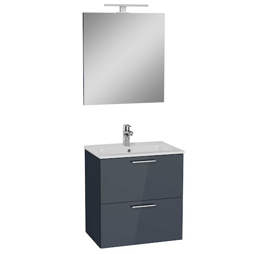 Koupelnová sestava s umyvadlem zrcadlem a osvětlením VitrA Mia 59x61x39,5 cm antracit lesk MIASET60A