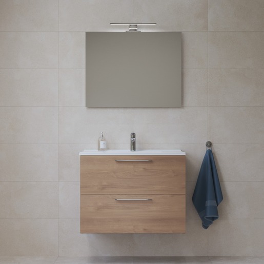 Koupelnová sestava s umyvadlem zrcadlem a osvětlením VitrA Mia 59x61x39,5 cm zlatý dub MIASET60D
