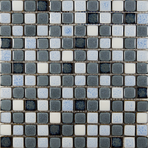 Mrazuvzdorná keramická mozaika v šedé barvě o rozměru 30,5x30,5 cm a tloušťce 8 mm s lesklým povrchem. Základní prvek ve tvaru čtverce o rozměru 2,3x2,3 cm.
