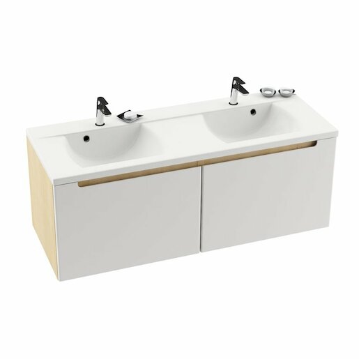 Koupelnová skříňka pod umyvadlo Ravak Classic 130x49 cm bříza/bílá X000000423