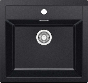 Tectonitový jednodřez černý s montáží na pracovní desku o rozměru 56x53 cm. Vhodný pro skříňku o šířce 60 cm.