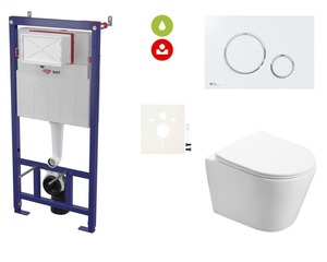 WC set s ekologickou nádržkou s možností splachování od 2 litrů vody! Praktický WC set, který se skládá z modulu značky SAT (typ SATAMSK), ovládacího tlačítka značky SAT (typ SATAT70), zvukoizolační vložky a toalety značky SAT (typ SATINF010RREXP) včetně sedátka, které je vyrobeno z odolného duroplastu. Disponuje funkcí pomalého sklápění (Softclose).