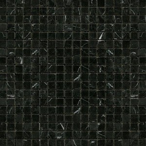Mrazuvzdorná kamenná mozaika v černé barvě o rozměru 30,5x30,5 cm a tloušťce 7 mm s leštěným povrchem. Základní prvek ve tvaru čtverce o rozměru 1,5x1,5 cm.